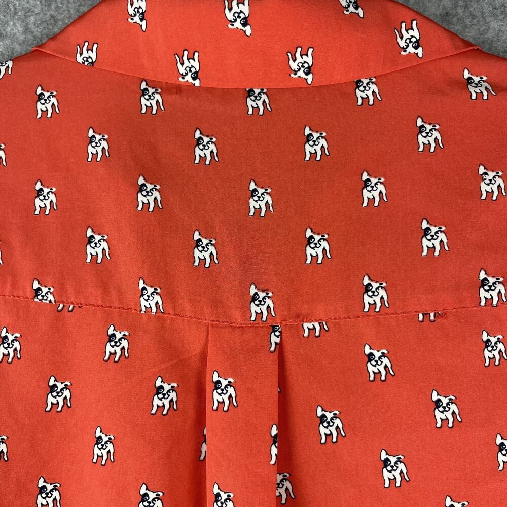 Abercrombie Fitch French Bulldog Top Womens Small Orange Button Up Blouse - Picture 13 of 14